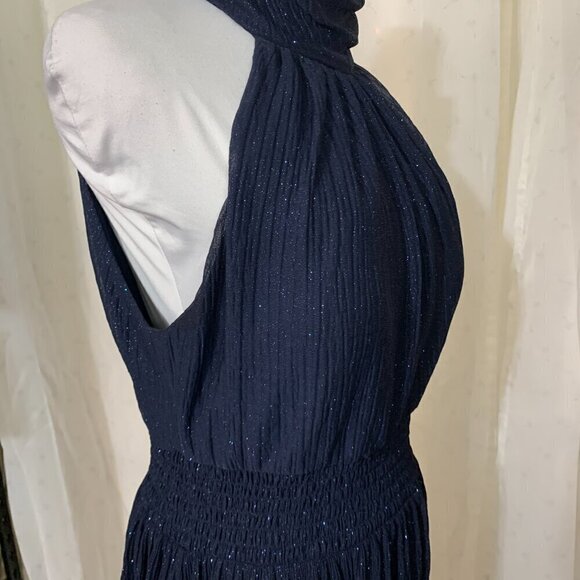 Betsy Adam Sammi Long Glitter Mesh Mock Neck Formal Dress Sz 10 in Navy - Picture 6 of 11